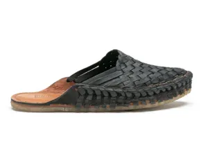 Woven Leather Slides in Charcoal