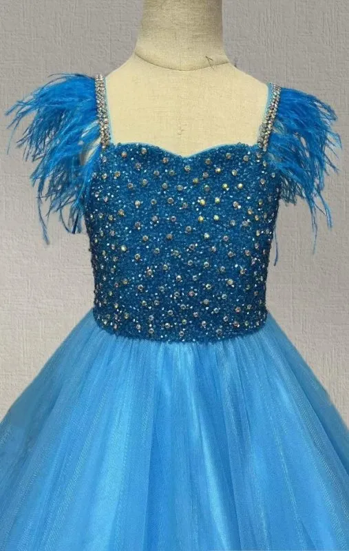Young Gilrs Sparkly Pageant Dress With Feather
