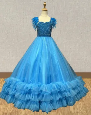 Young Gilrs Sparkly Pageant Dress With Feather